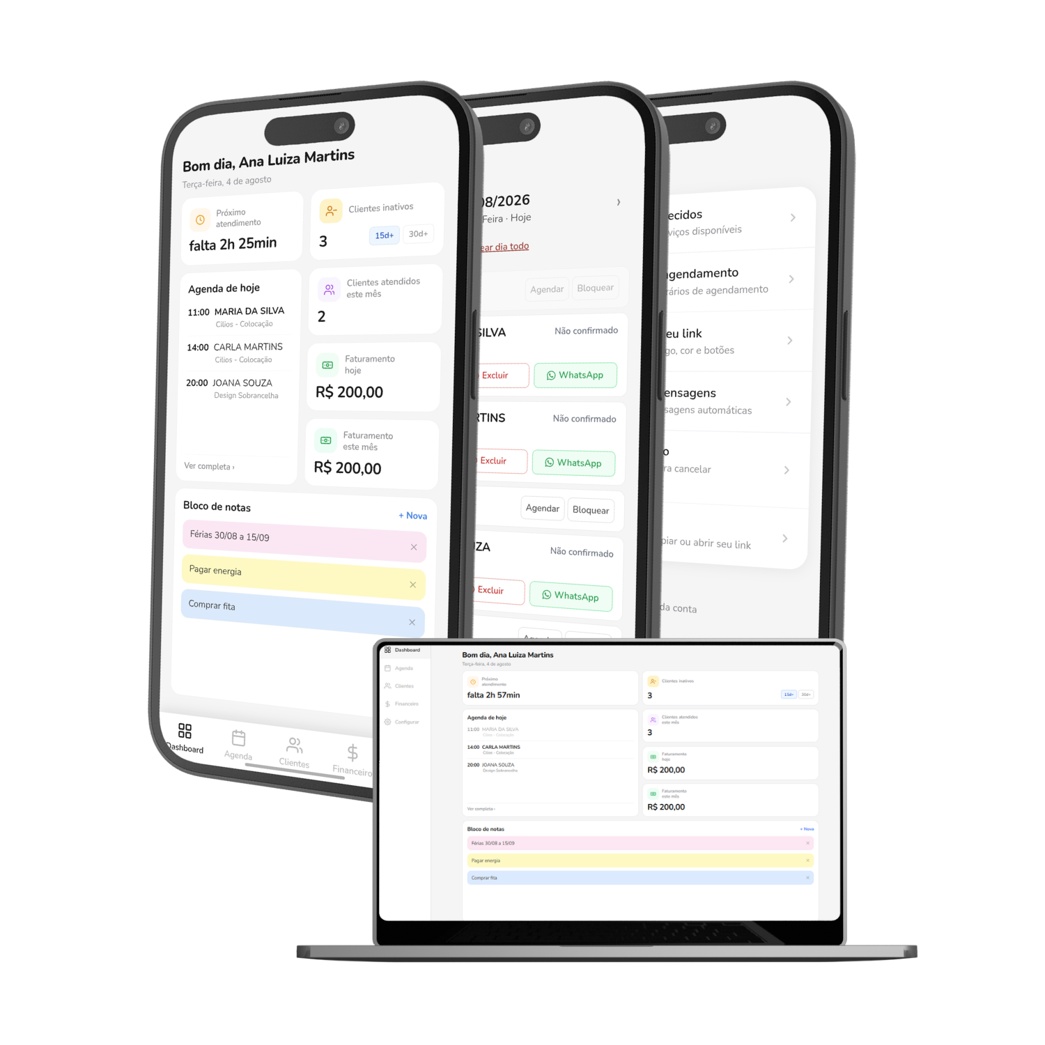 Painel de gestão da agen+ em celulares e desktop